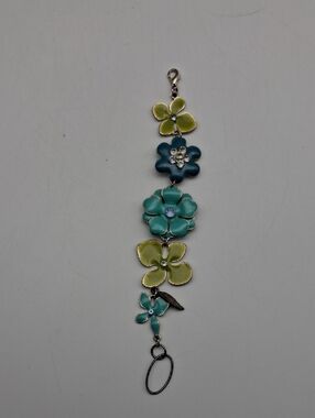 Floral Enamel Charm Bracelet in Teal, Aqua & Lime - Women's Jewelry